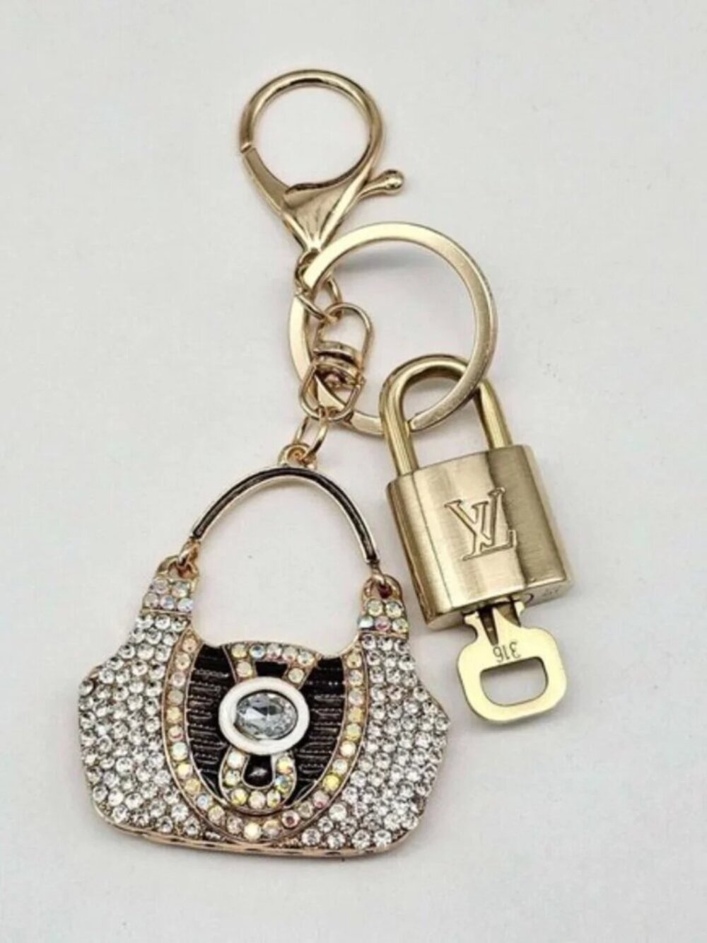 Authentic Louis Vuitton Gold Lock & Key ✨ Bag Charm Unbranded Bag Keychain - Picture 2 of 9